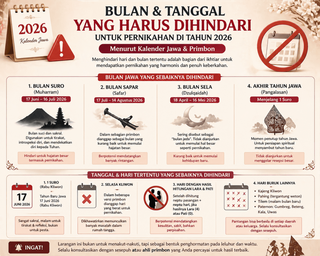 bulan dan tanggal yang harus dihindari untuk menikah 2026 menurut kalender jawa dan weton