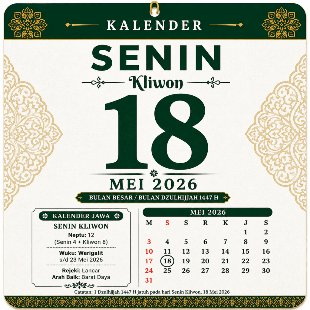 Tanggalan Jawa Hari Ini 18 Mei 2026