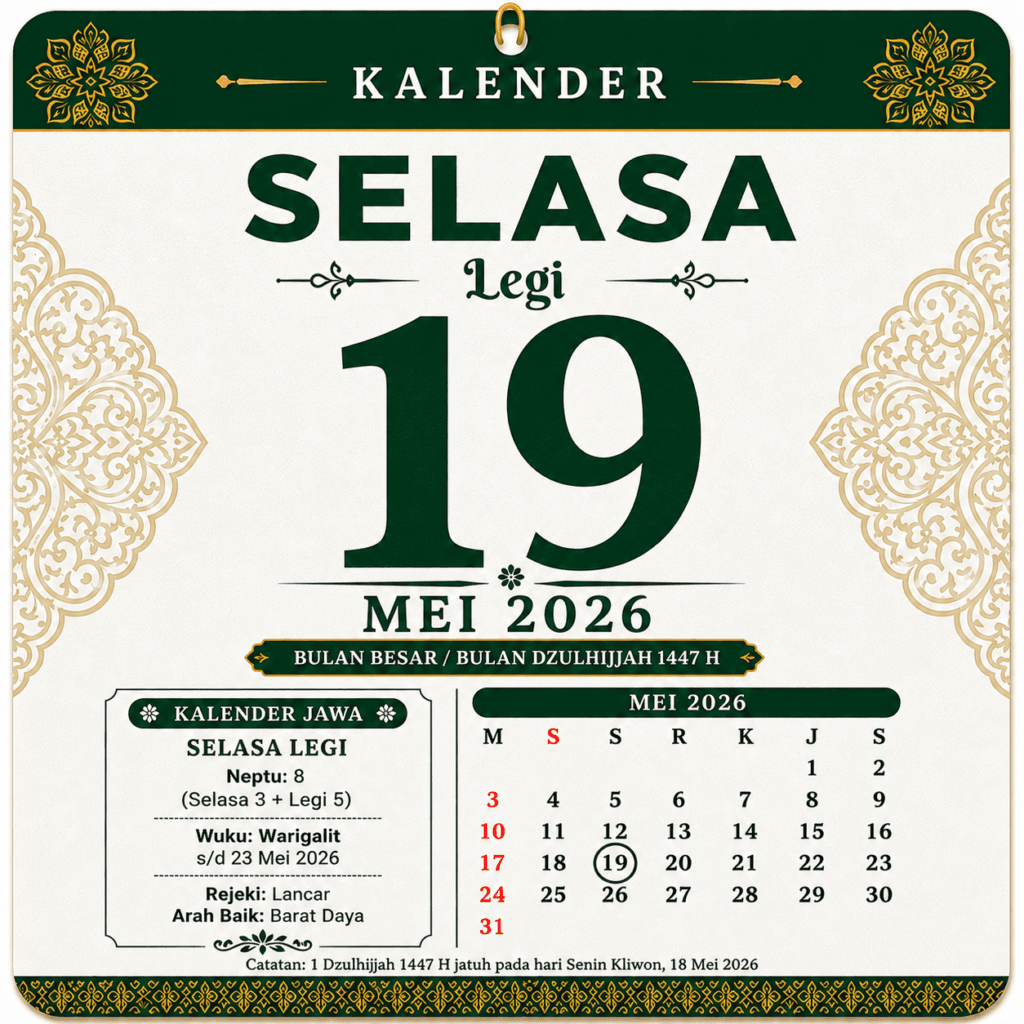 Tanggalan Jawa Hari Ini 19 Mei 2026