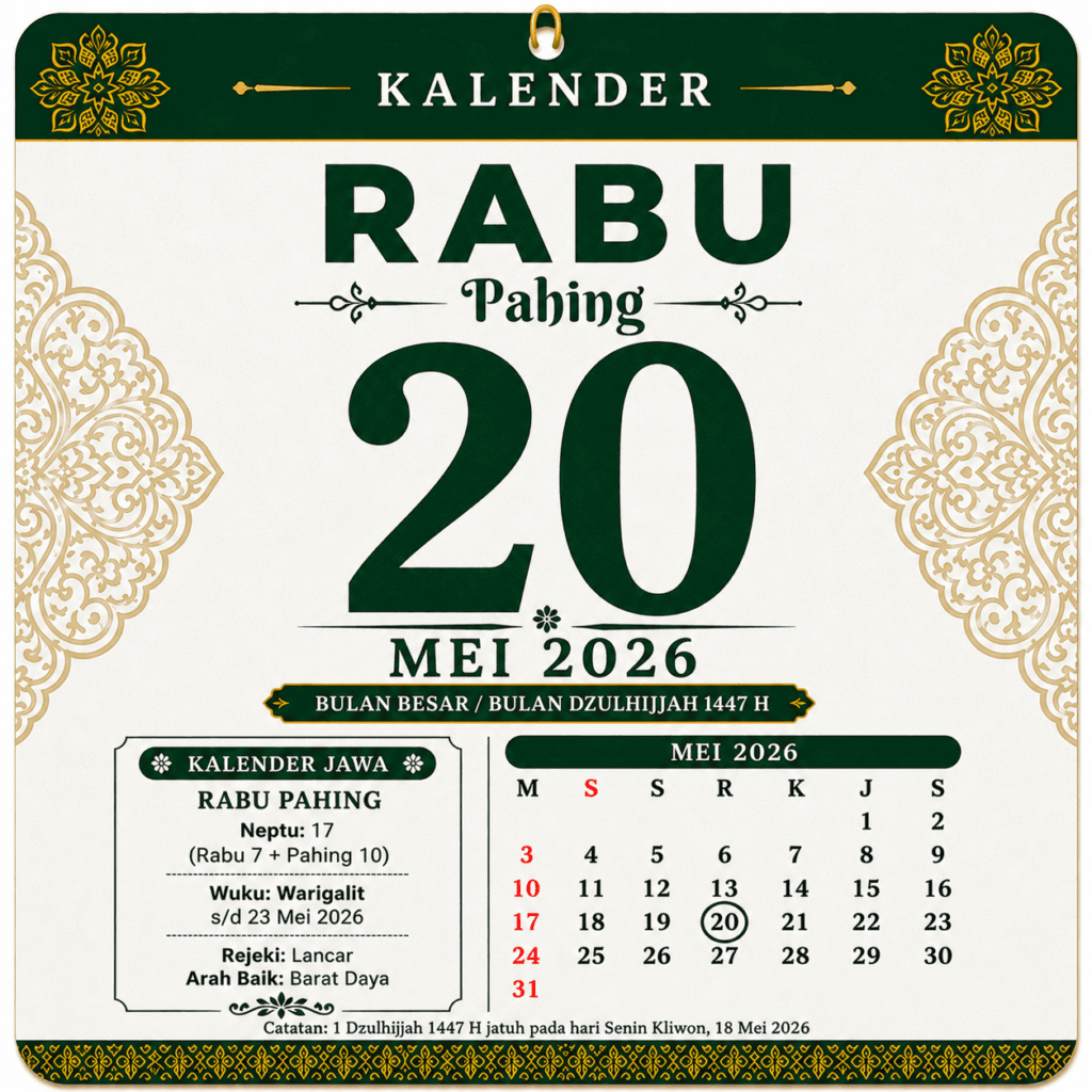 Tanggalan Jawa Hari Ini 20 Mei 2026