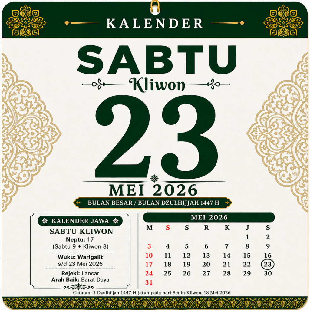 Tanggalan Jawa Hari Ini 23 Mei 2026