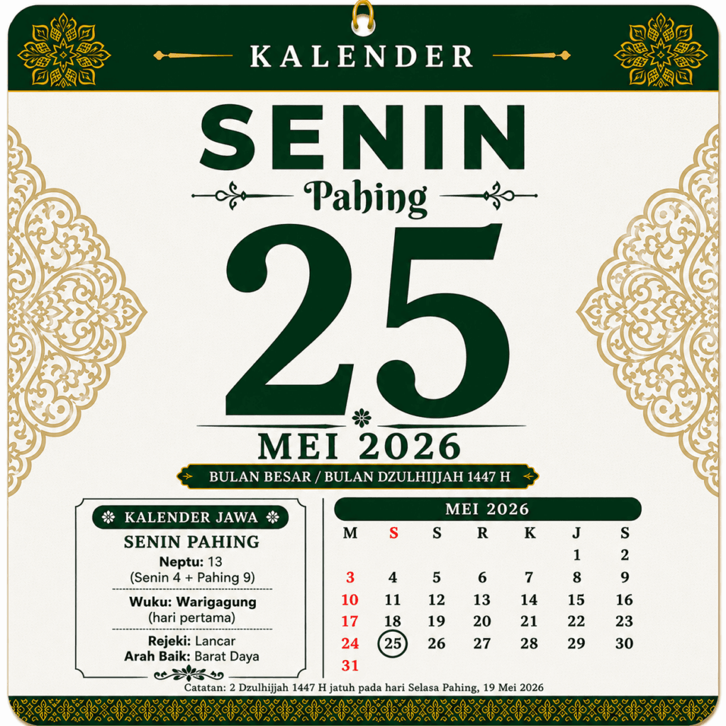 Tanggalan Jawa Hari Ini 25 Mei 2026