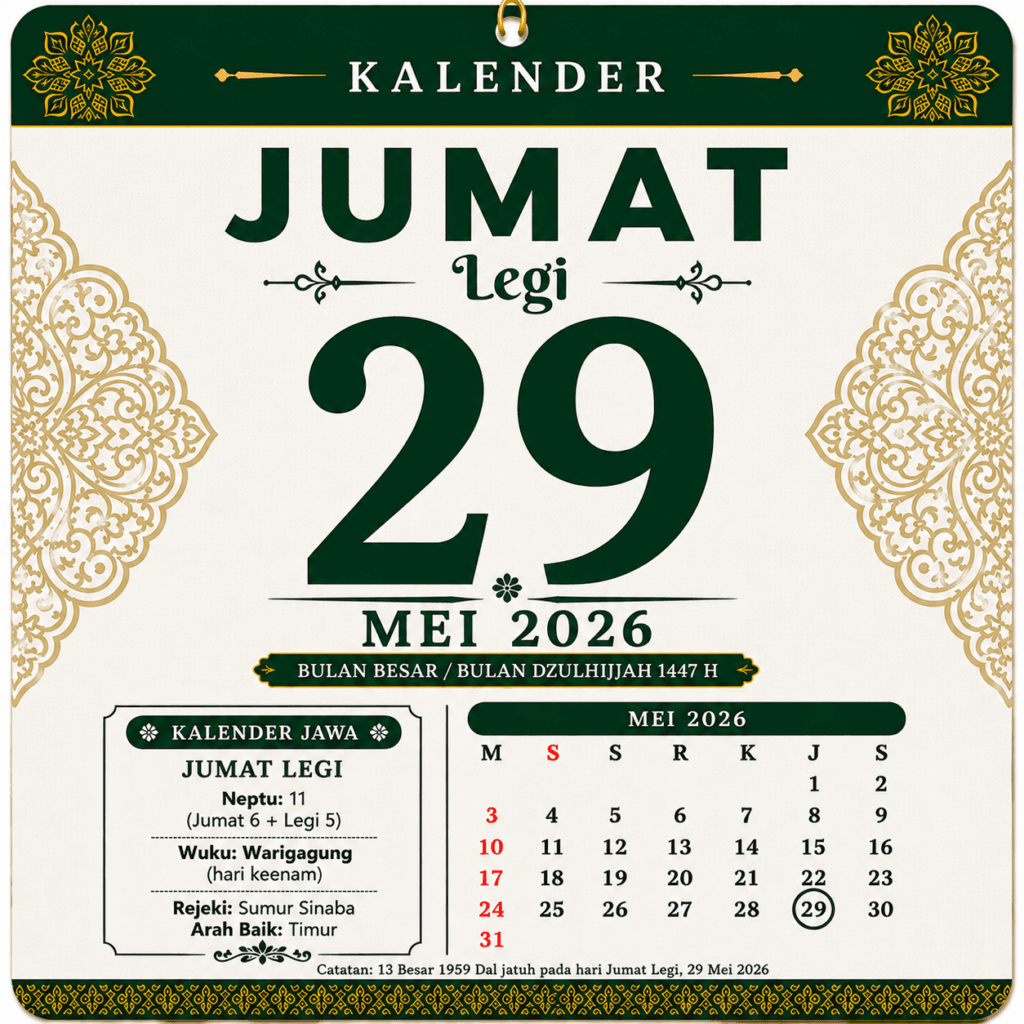 Tanggalan Jawa Hari Ini 29 Mei 2026