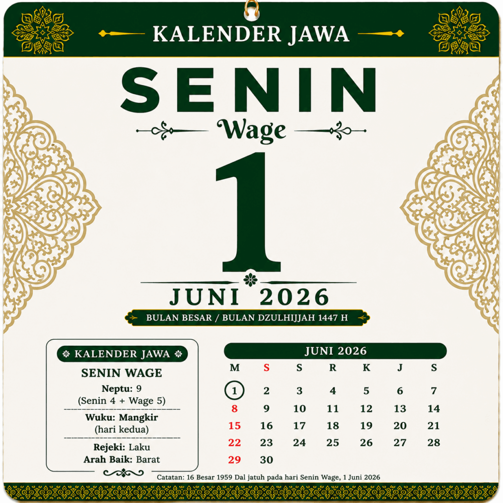 tanggalan jawa hari ini 1 juni 2026