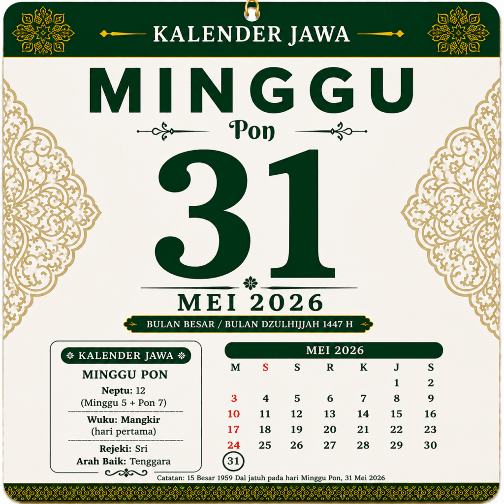tanggalan jawa hari ini 31 mei 2026