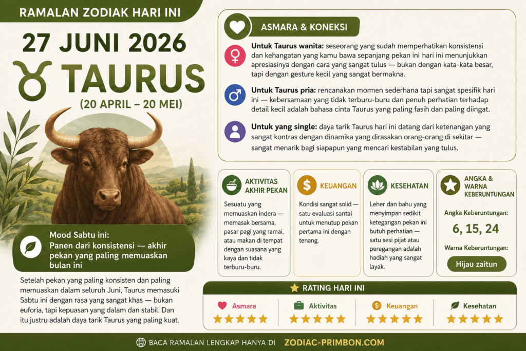 Ramalan Zodiak Hari Ini 27 Juni 2026. Taurus