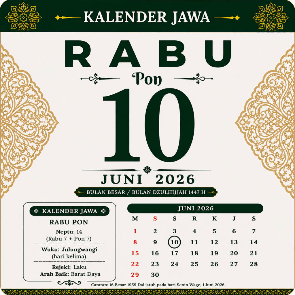 Tanggalan Jawa Hari Ini 10 Juni 2026