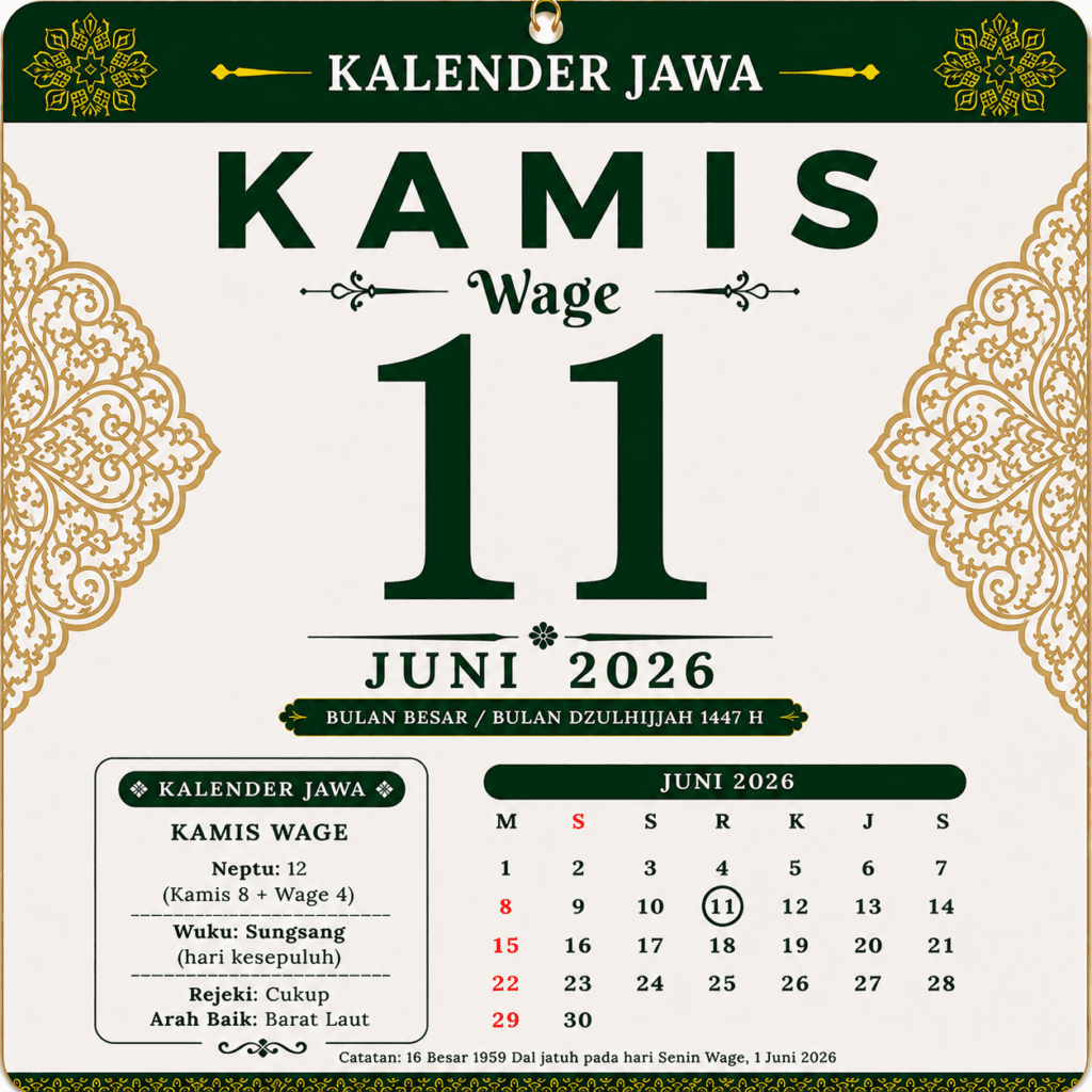 Tanggalan Jawa Hari Ini 11 Juni 2026