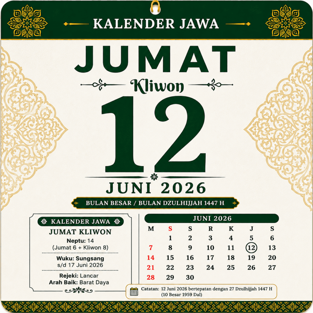 Tanggalan Jawa Hari Ini 12 Juni 2026