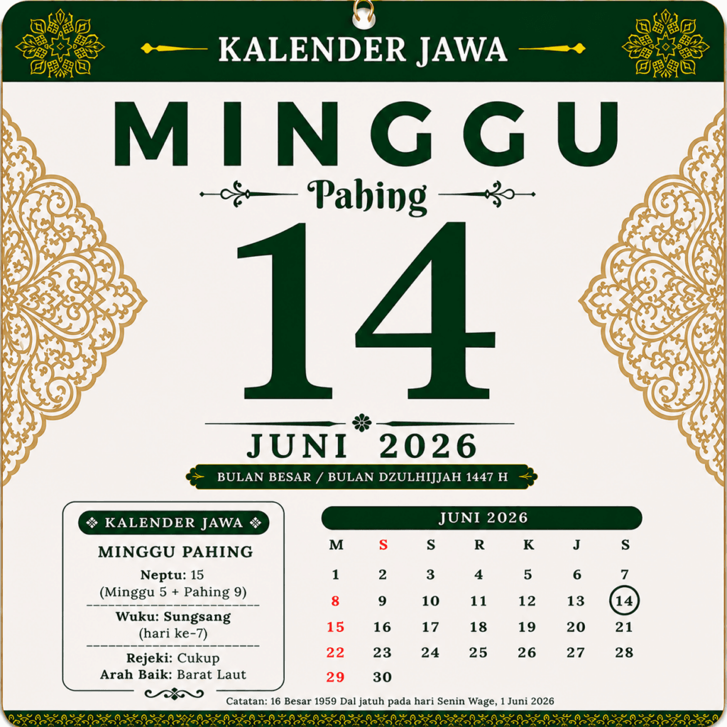 Tanggalan Jawa Hari Ini 14 Juni 2026