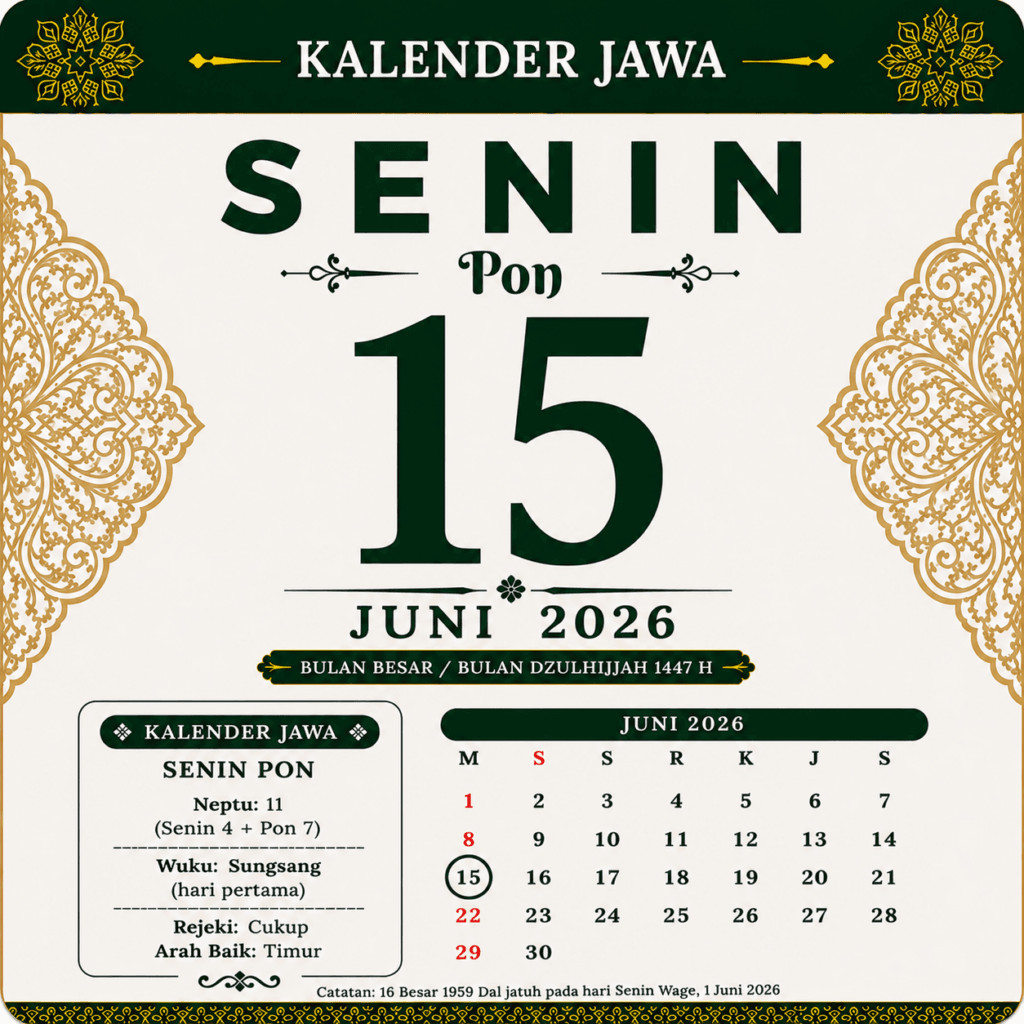 Tanggalan Jawa Hari Ini 15 Juni 2026