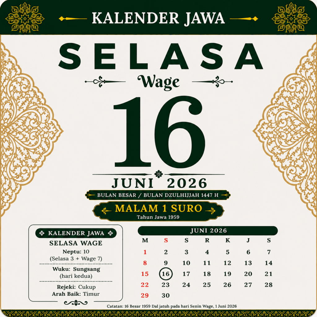 Tanggalan Jawa Hari Ini 16 Juni 2026