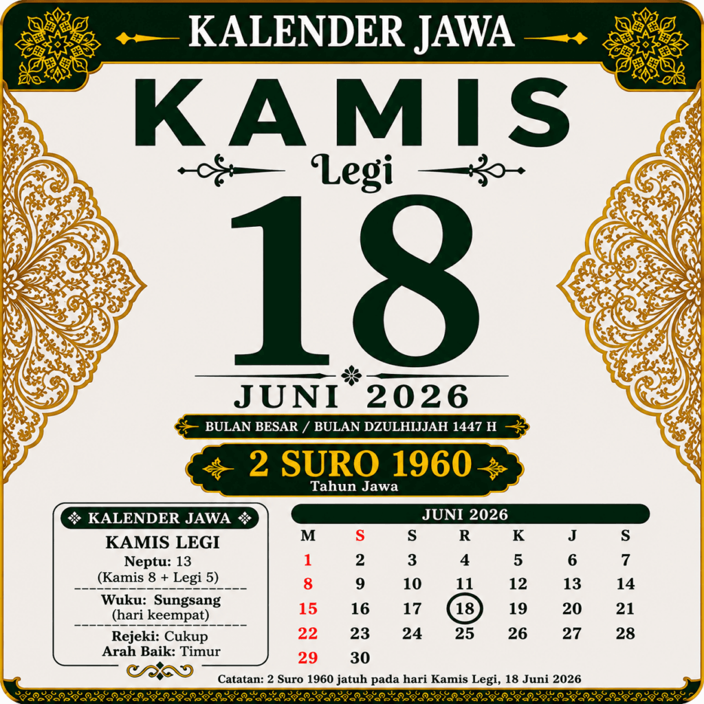 Tanggalan Jawa Hari Ini 18 Juni 2026