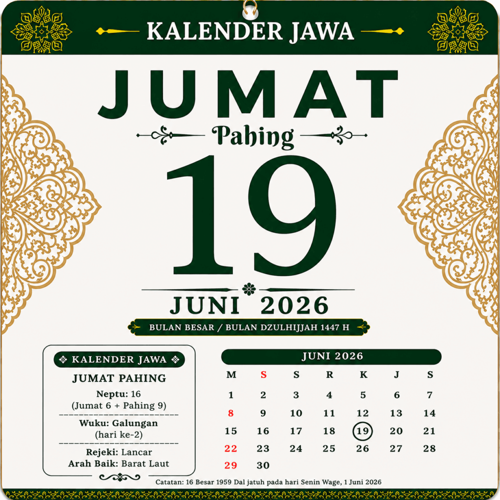 Tanggalan Jawa Hari Ini 19 Juni 2026