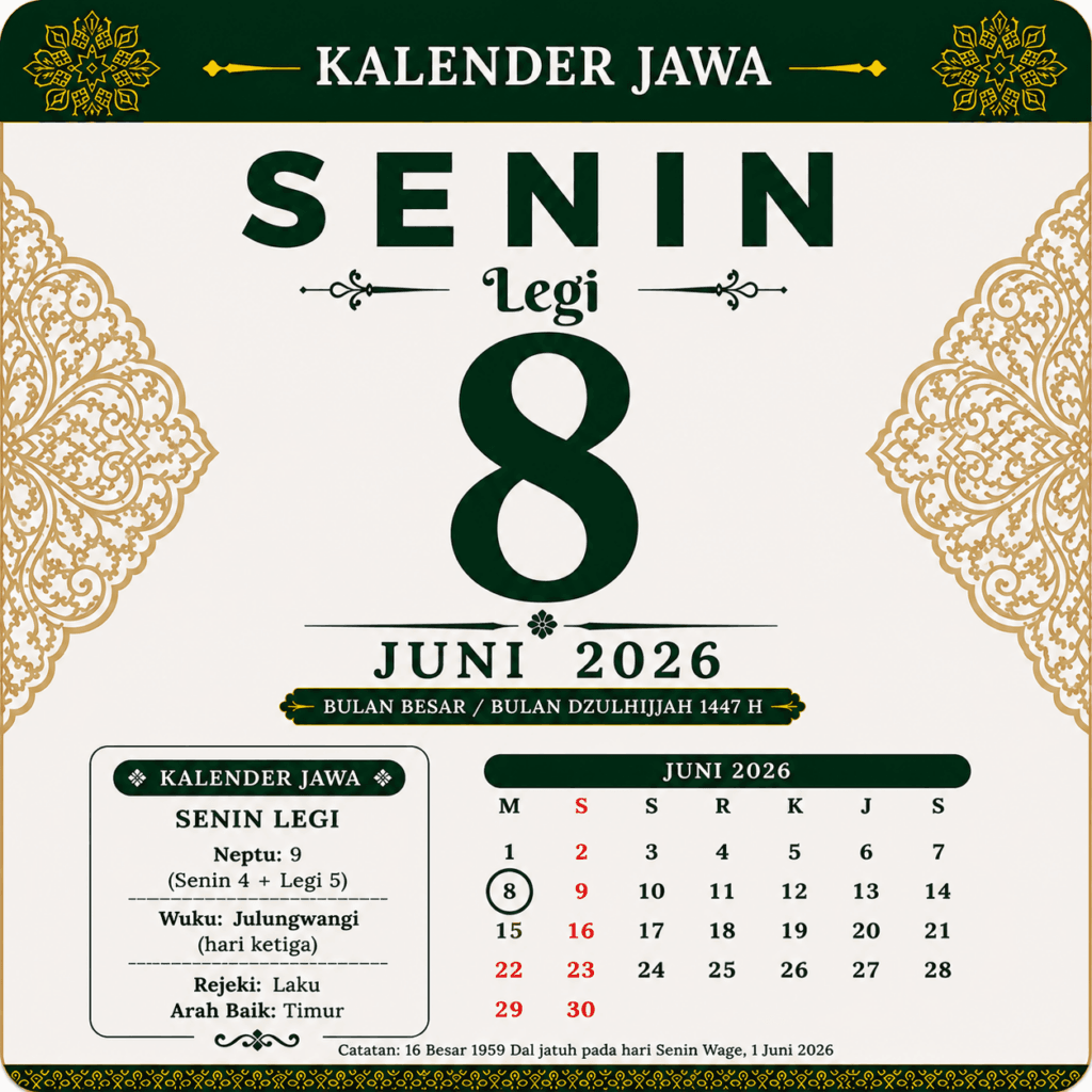 Tanggalan Jawa Hari Ini 8 Juni 2026
