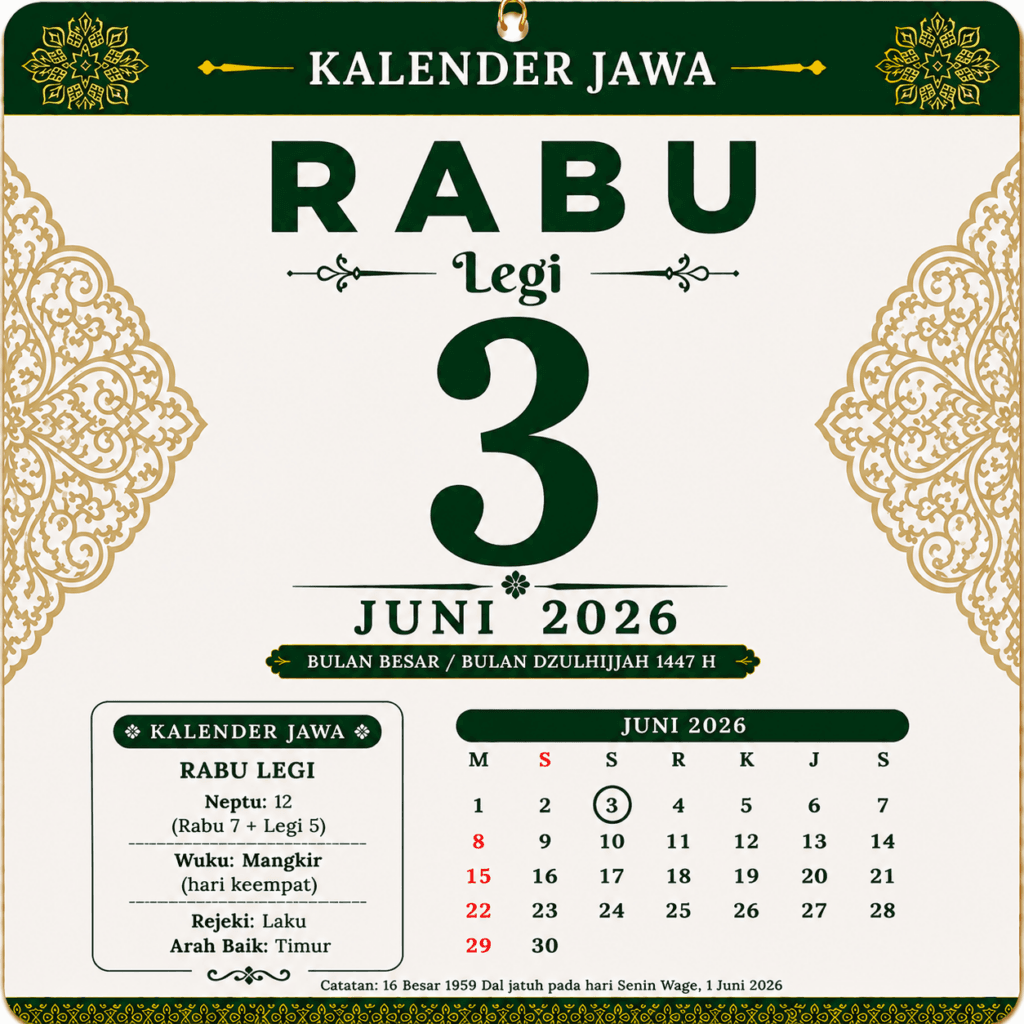 tanggalan jawa hari ini 3 juni 2026