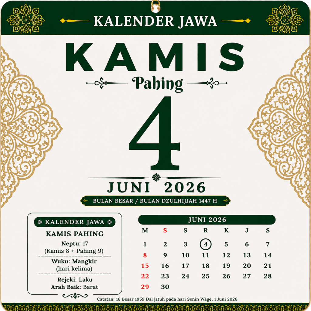 tanggalan jawa hari ini 4 juni 2026