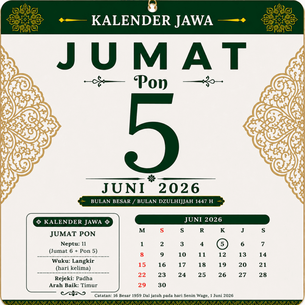 tanggalan jawa hari ini 5 juni 2026