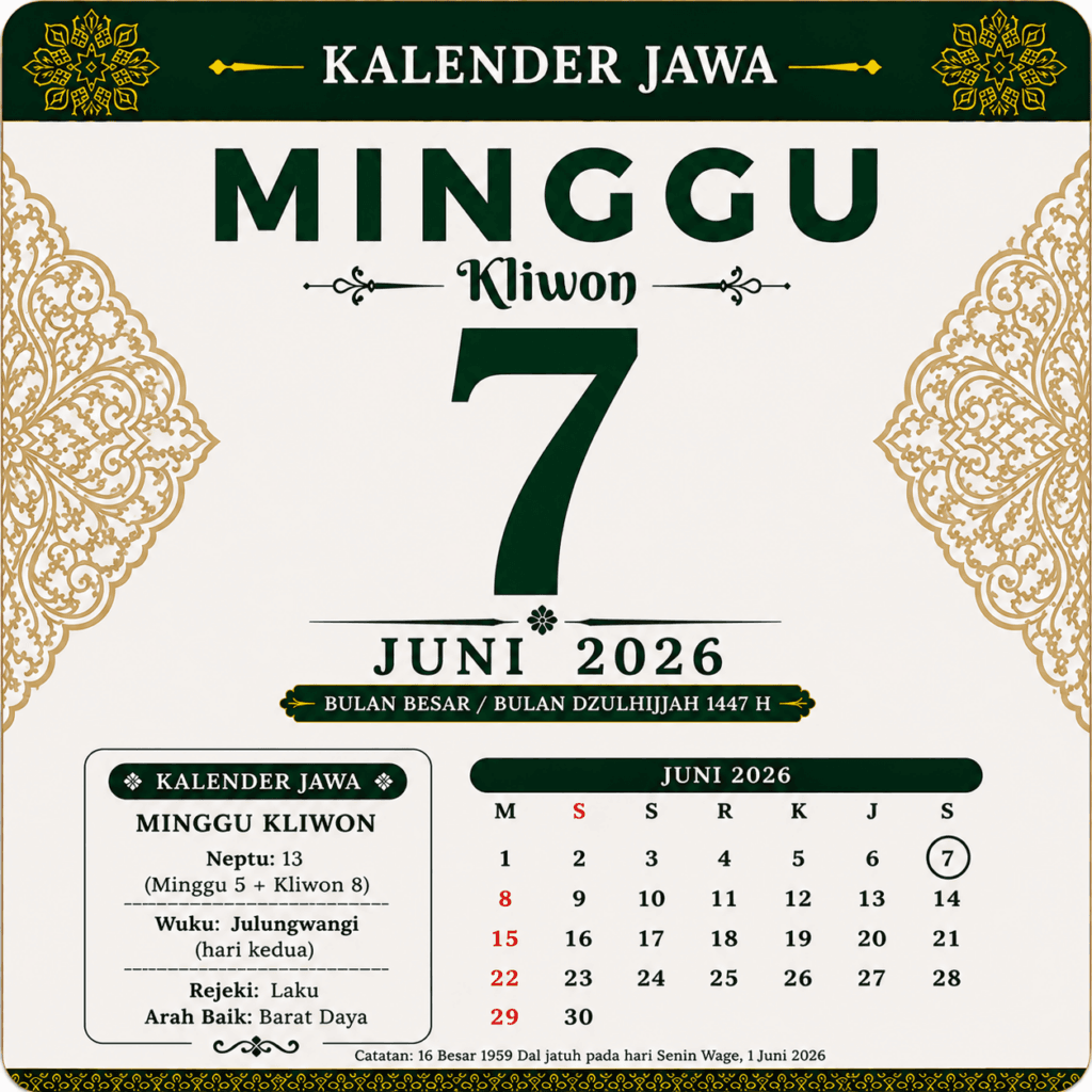 tanggalan jawa hari ini 7 juni 2026