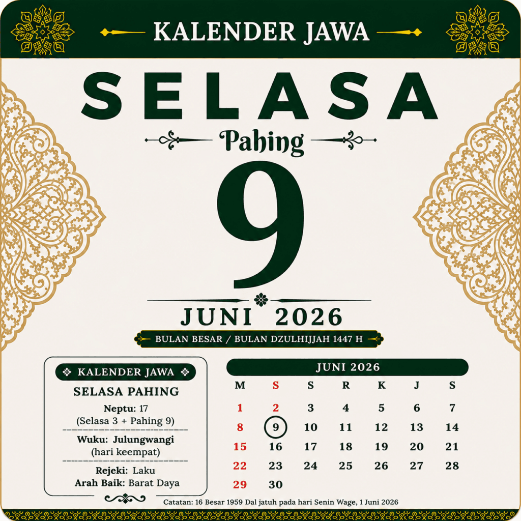 tanggalan jawa hari ini 9 juni 2026