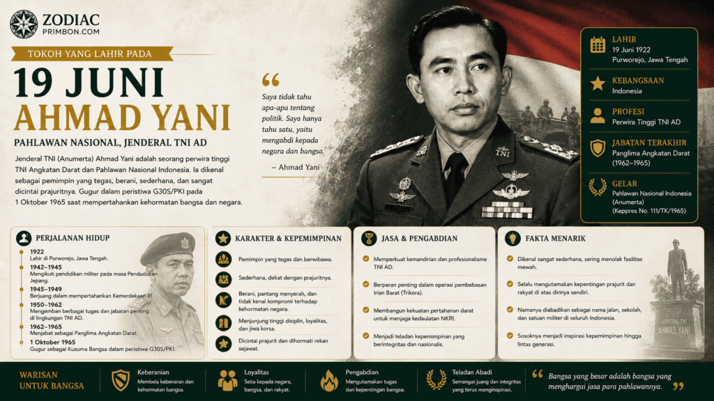 Infografis Jenderal Ahmad Yani, tokoh yang lahir pada 19 Juni dan Pahlawan Revolusi Indonesia