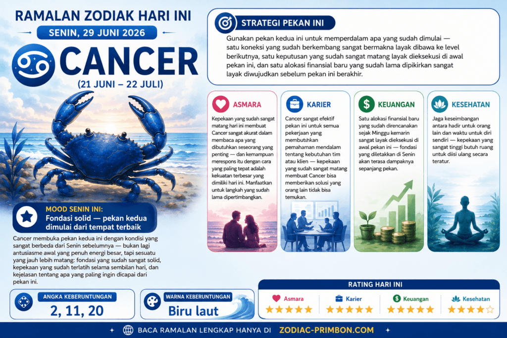 zodiak cancer hari ini senin 29 juni 2026