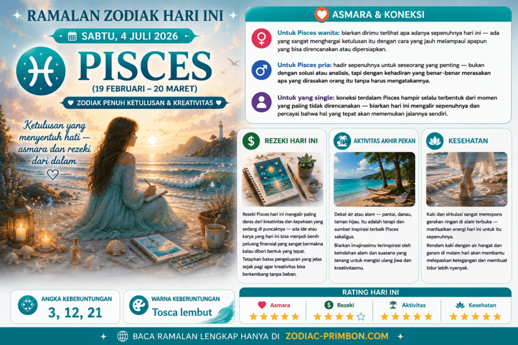 zodiak pisces hari ini 4 Juli 2026