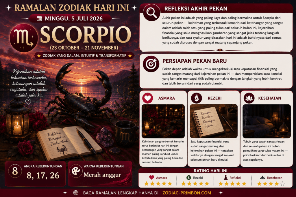 zodiak scorpio hari ini 5 Juli 2026